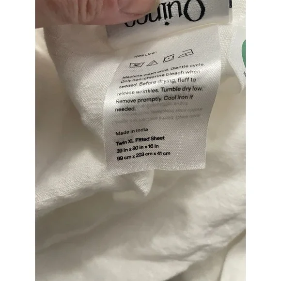 Quince 100% European Linen TWIN Fitted Sheet White One Piece Luxury New - Picture 2 of 2